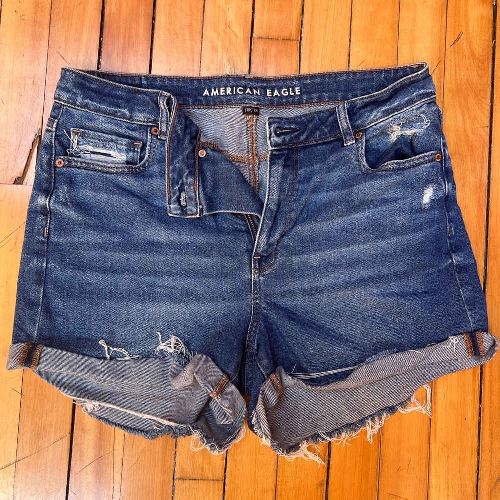 American Eagle Outfitters Blue Distressed Jean Shorts
